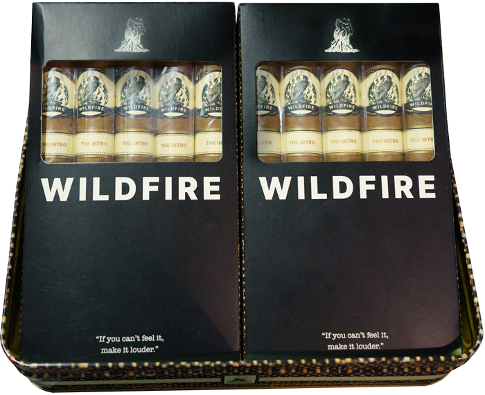 Two 10 packs in a tray of Wildfire Cigars The Intro