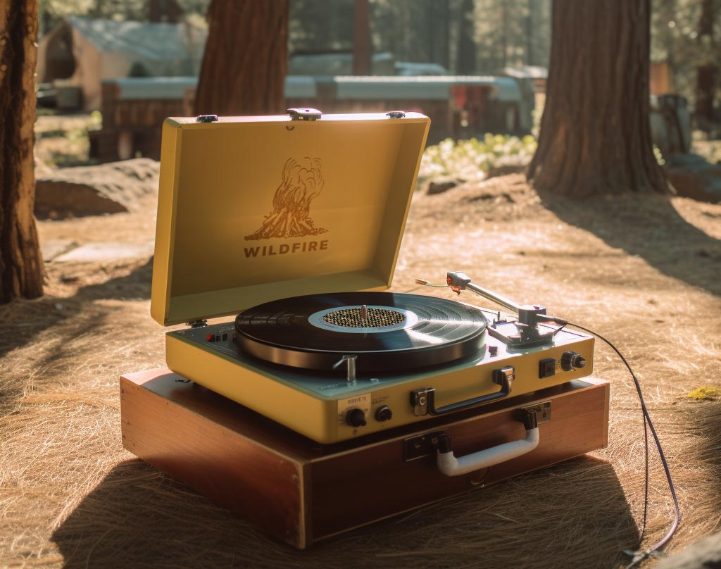 A Wildfire Cigars Record player playing The Single vinyl